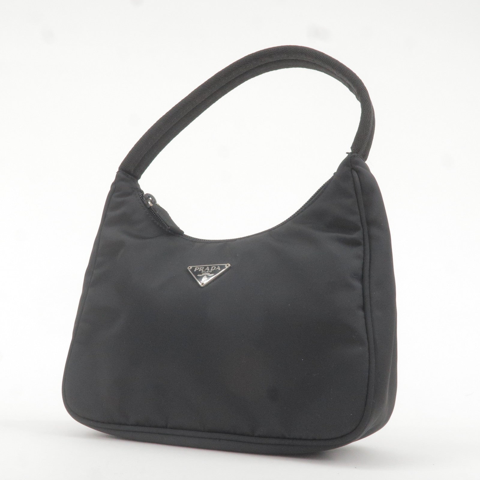 Prada Logo Nylon Hand Bag Pouch Purse NERO Black