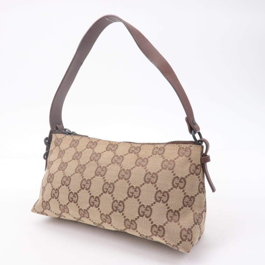 GUCCI GG Canvas Leather Hand Bag Pouch Beige Brown 103399