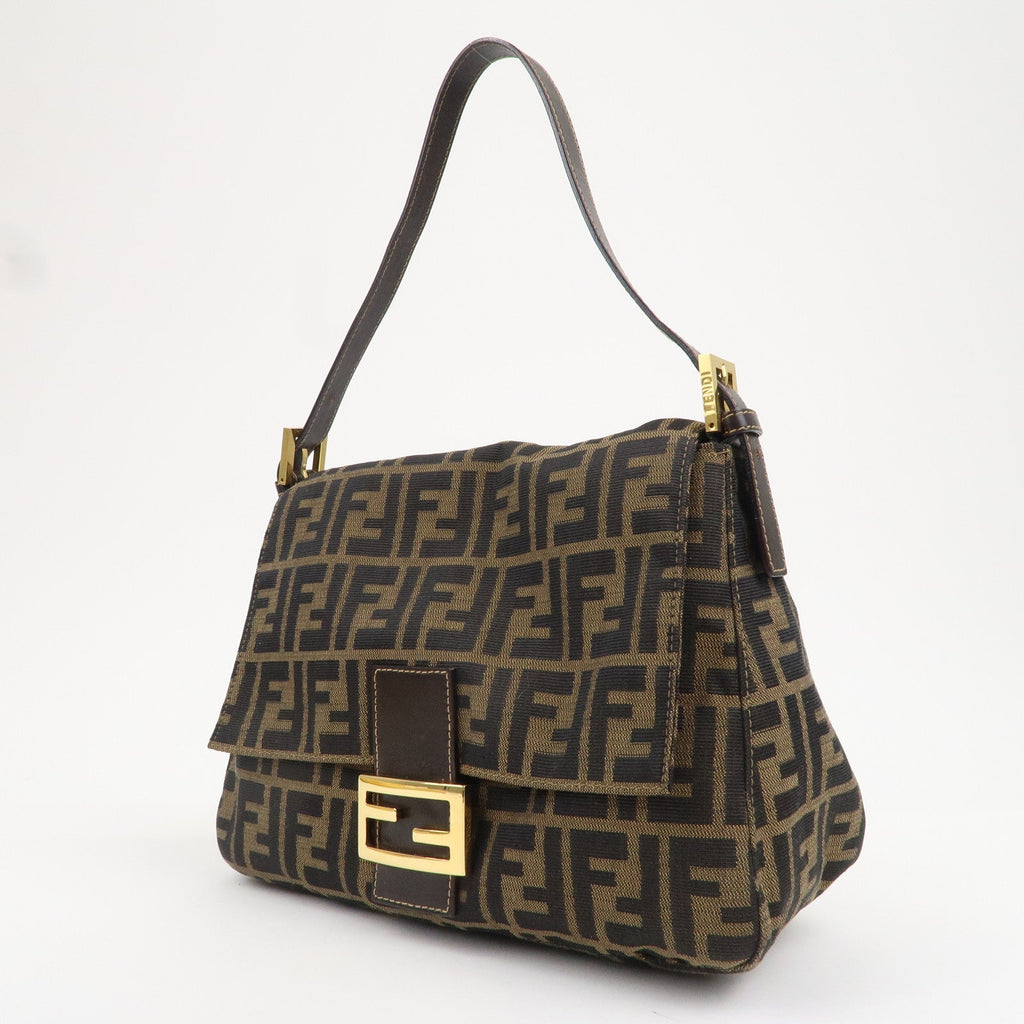 FENDI Mamma Baguette Zucca Canvas Leather Shoulder Bag 26325