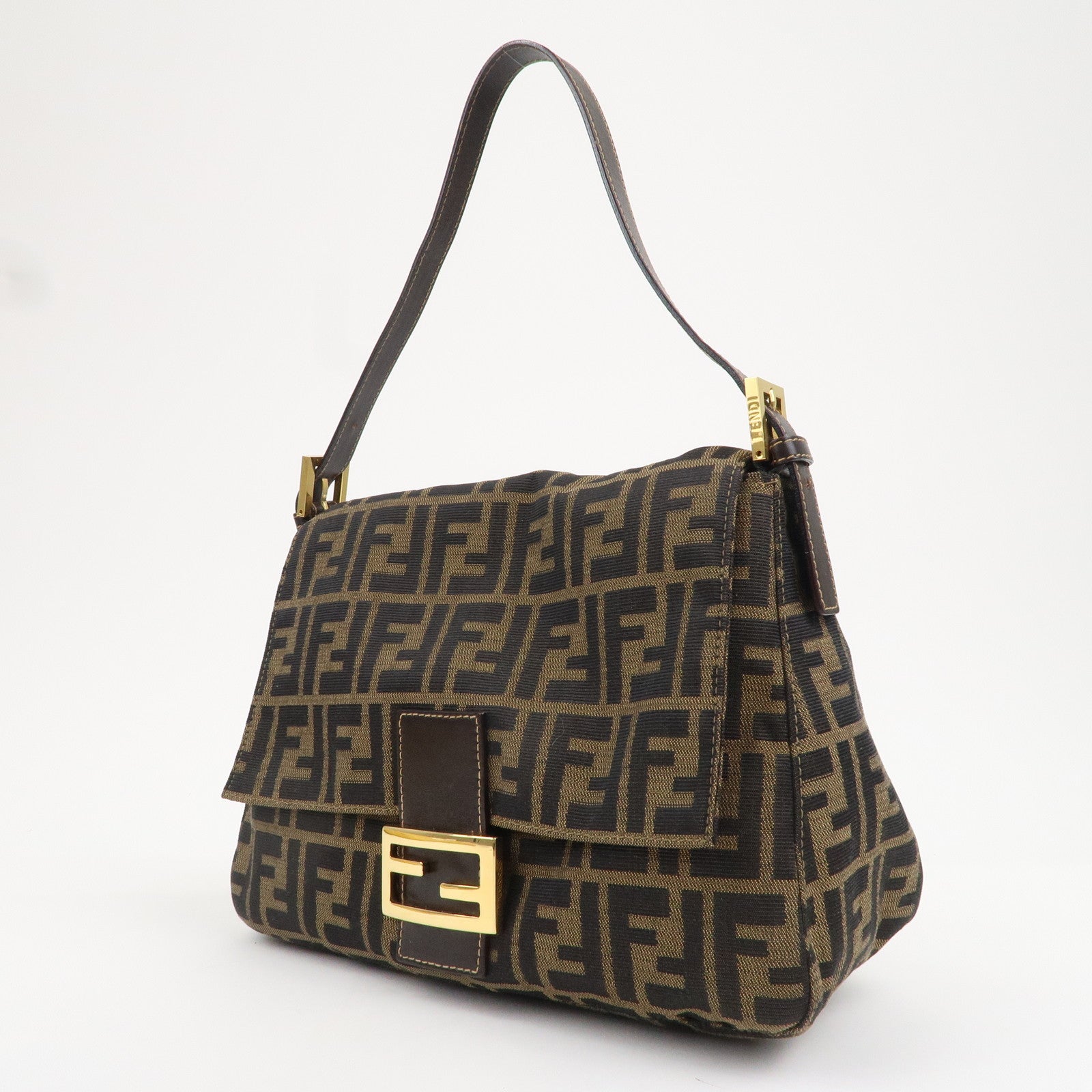 FENDI Mamma Baguette Zucca Canvas Leather Shoulder Bag 26325