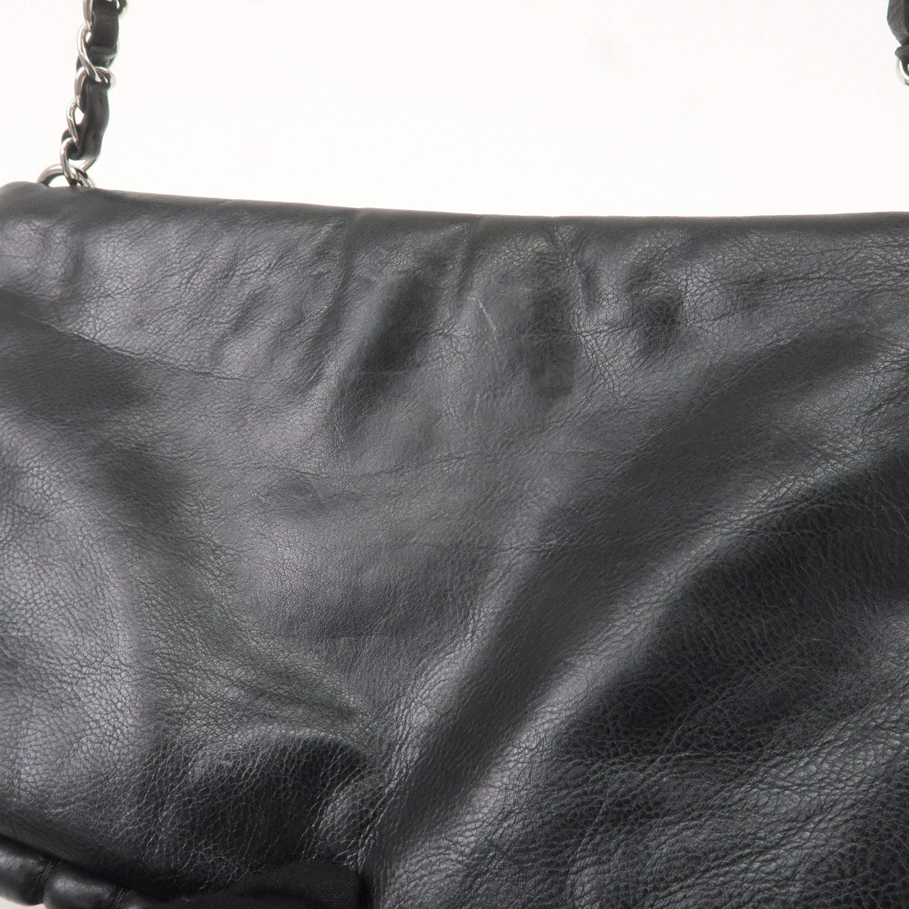 CHANEL Leather Chain Shoulder Bag Hand Bag Black Silver HDW