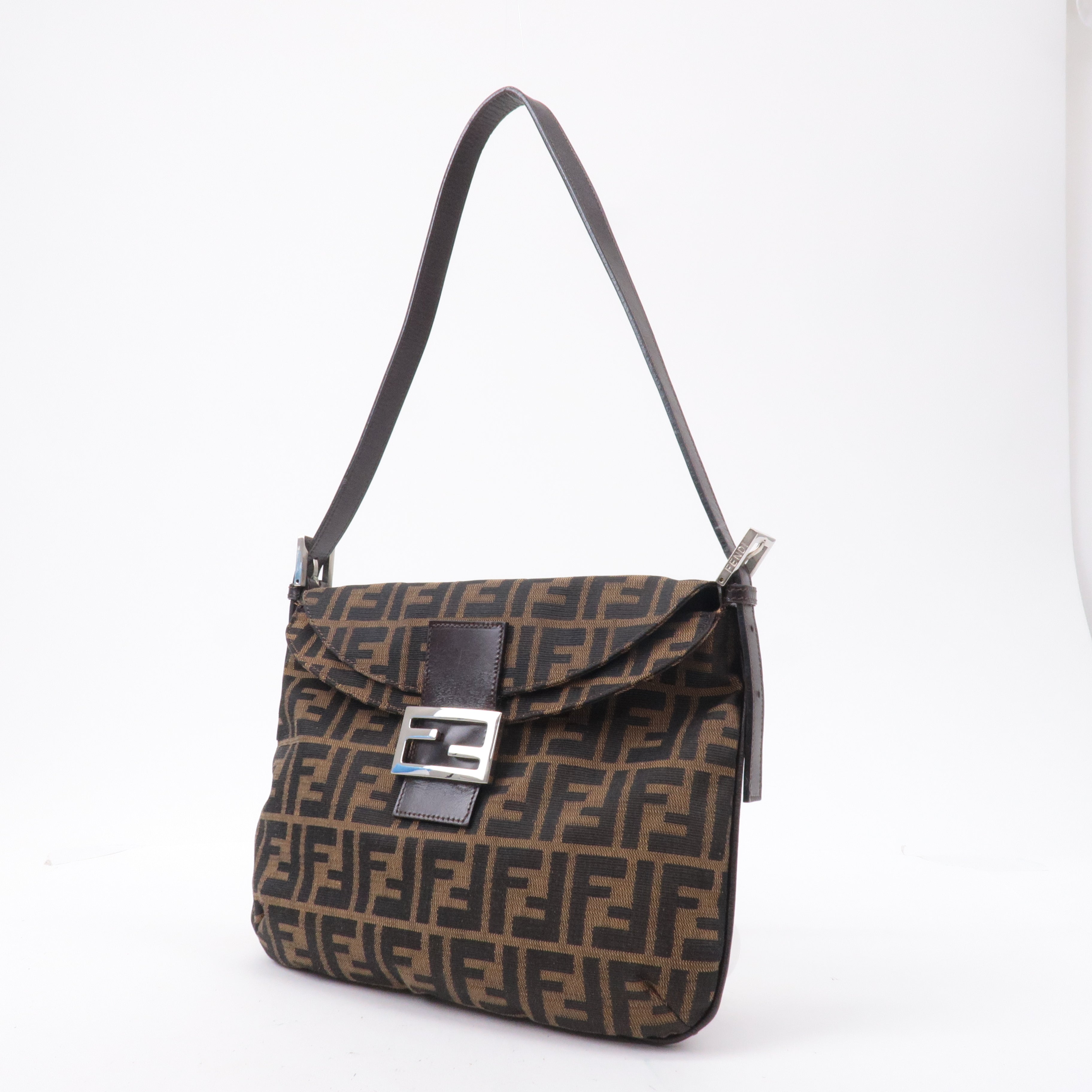 FENDI Zucca Canvas Leather Shoulder Bag Brown 83164900012