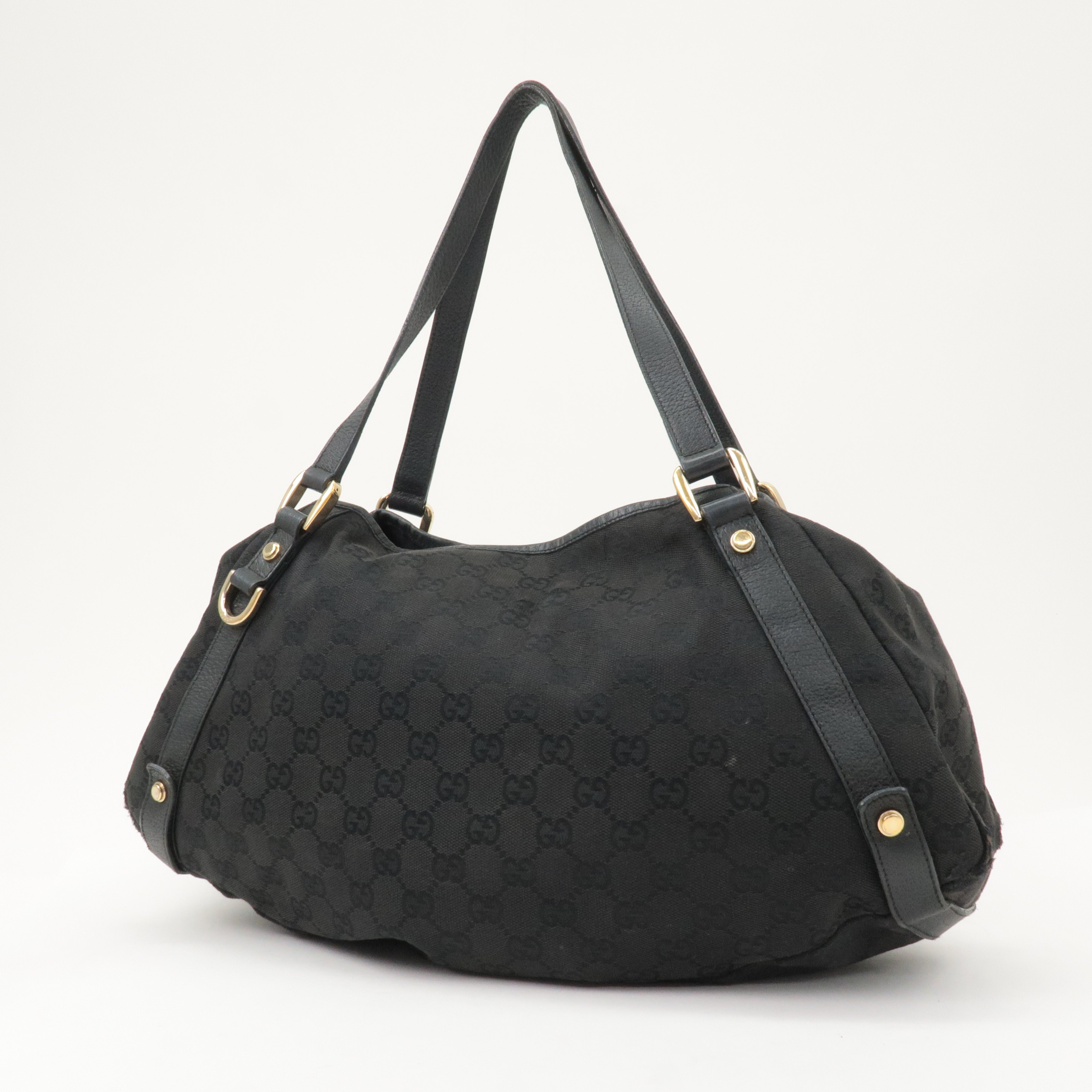 GUCCI Abbey GG Canvas Leather Tote Bag Shoulder Bag Black 130736