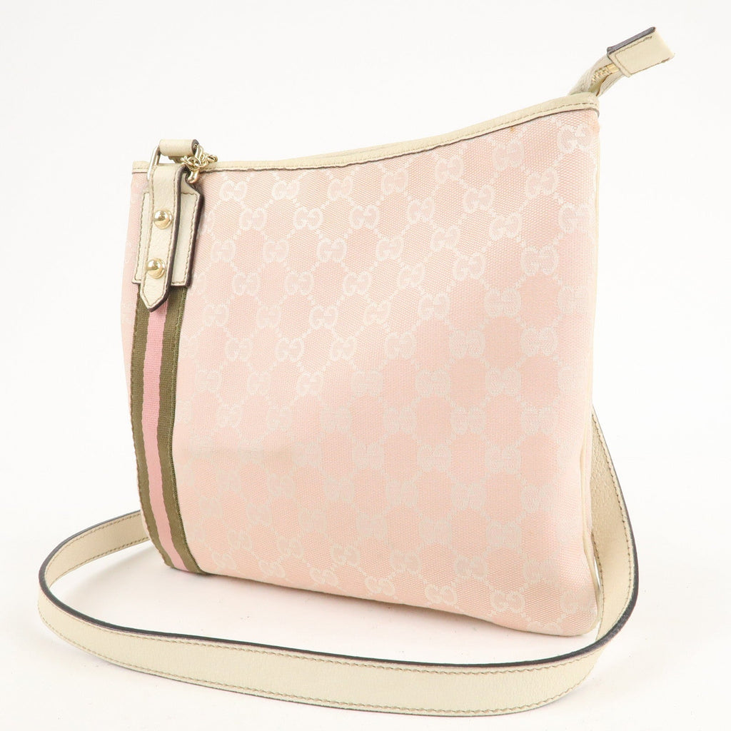 GUCCI Sherry GG Canvas Leather Shoulder Bag Pink White 144388