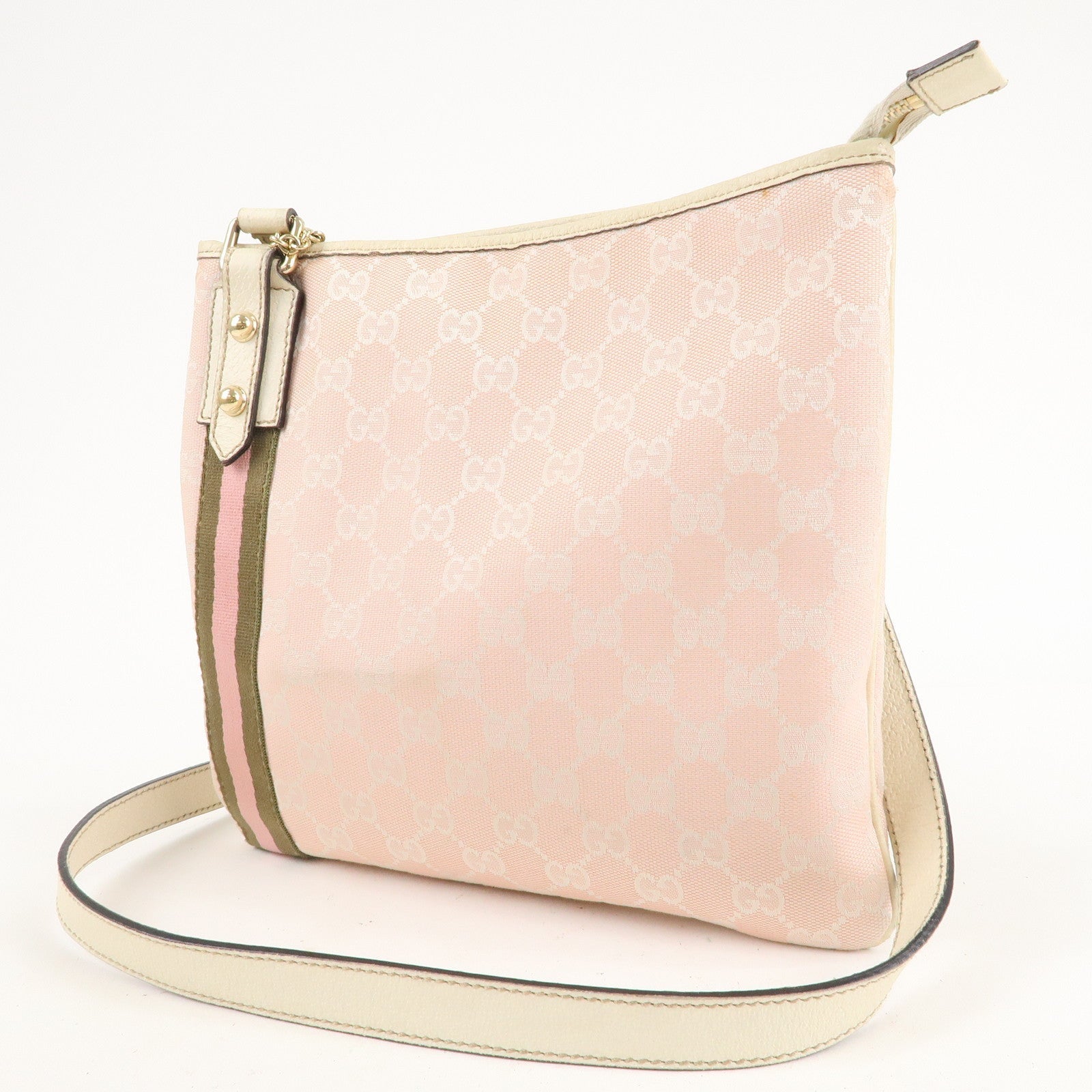 GUCCI Sherry GG Canvas Leather Shoulder Bag Pink White 144388