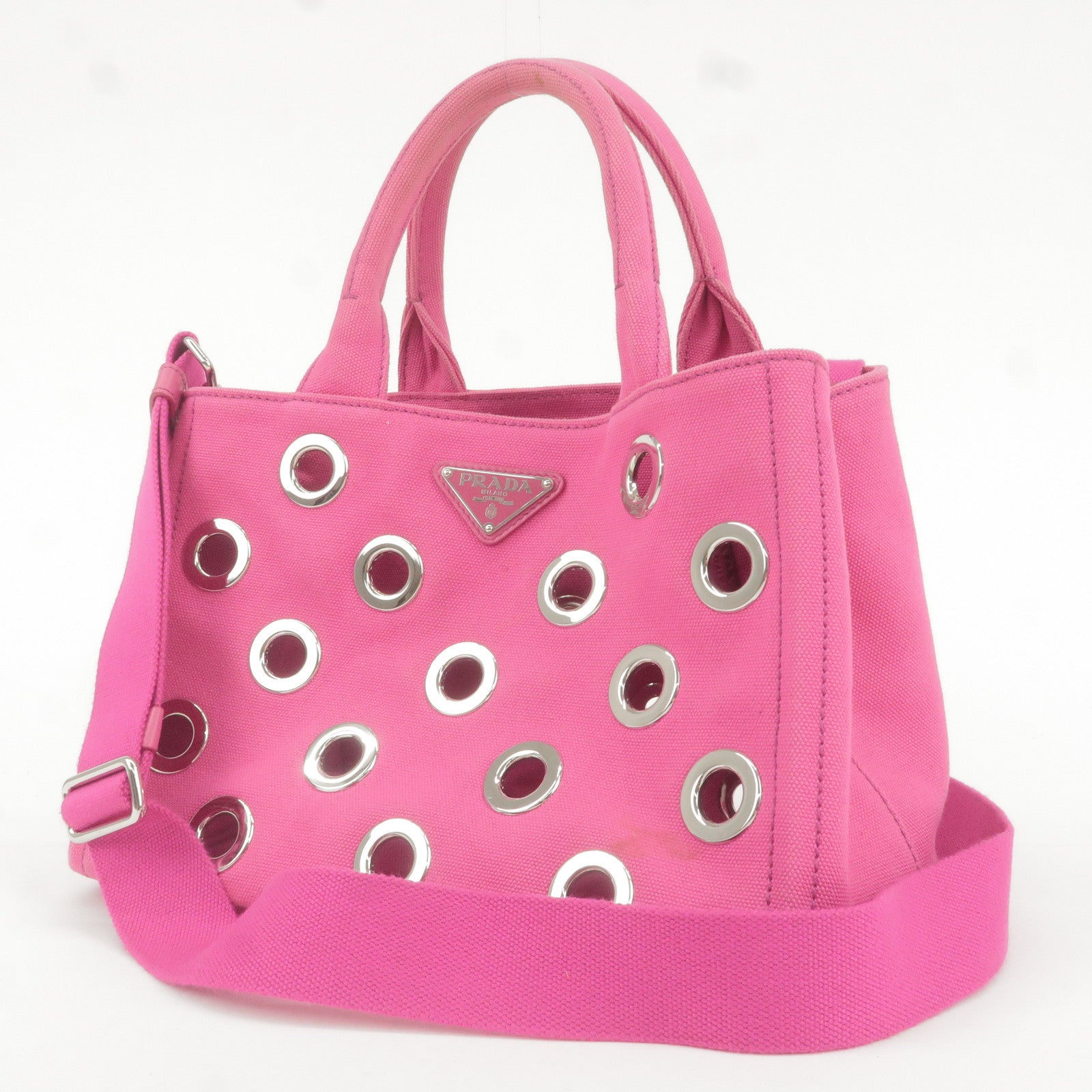 Prada Canapa Mini Canvas 2Way Bag Shoulder Bag Pink 1BG439