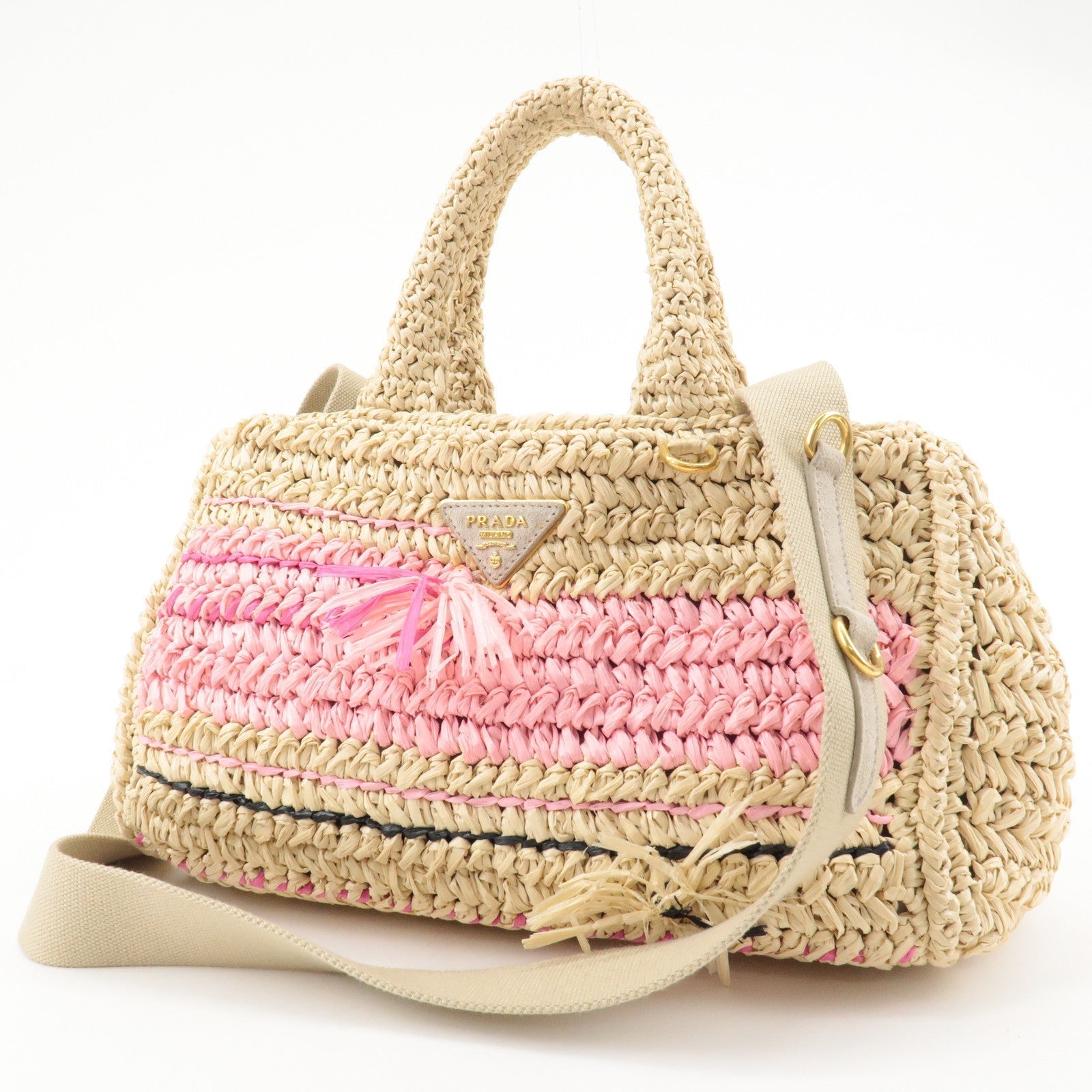 Prada Raffia Canapa 2Way Bag Hand Bag Shoulder Bag Beige 1BG153