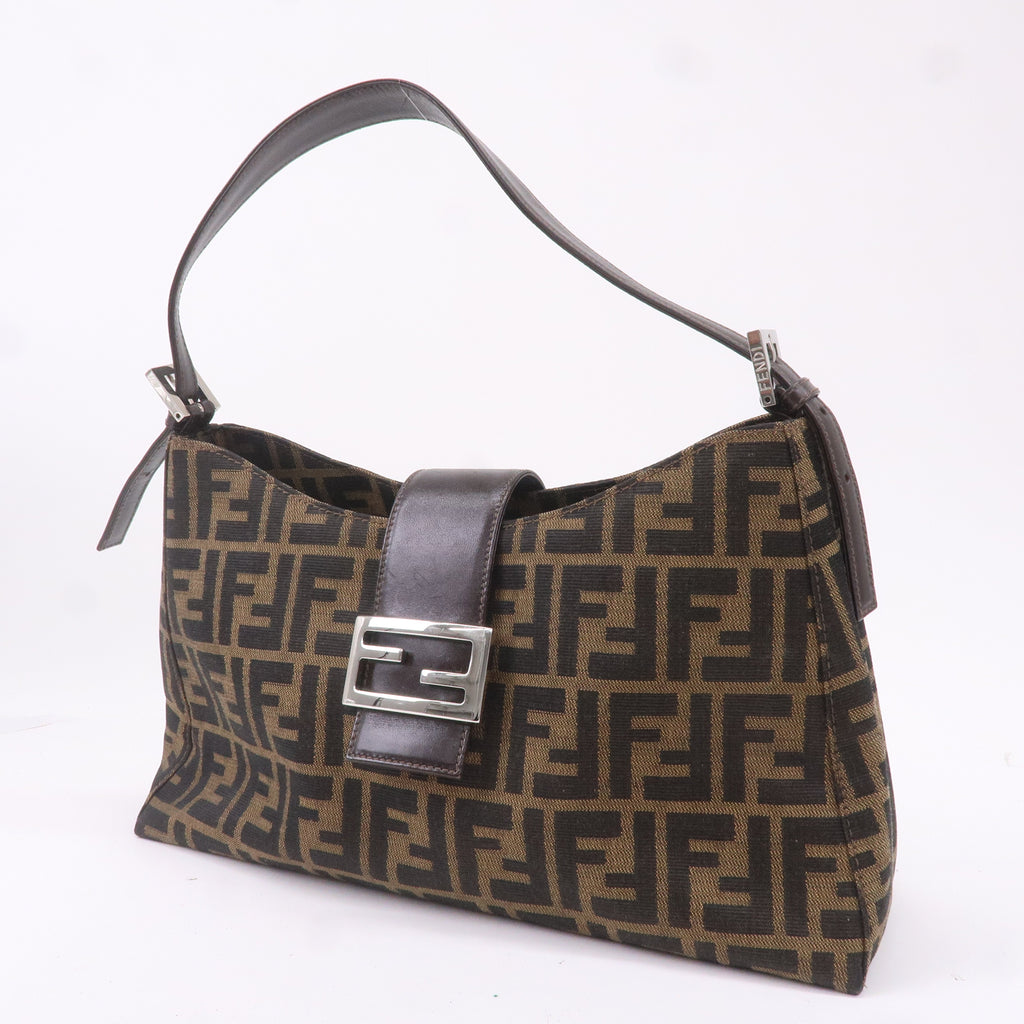FENDI Zucca Canvas Leather Shoulder Bag Brown Black 16115
