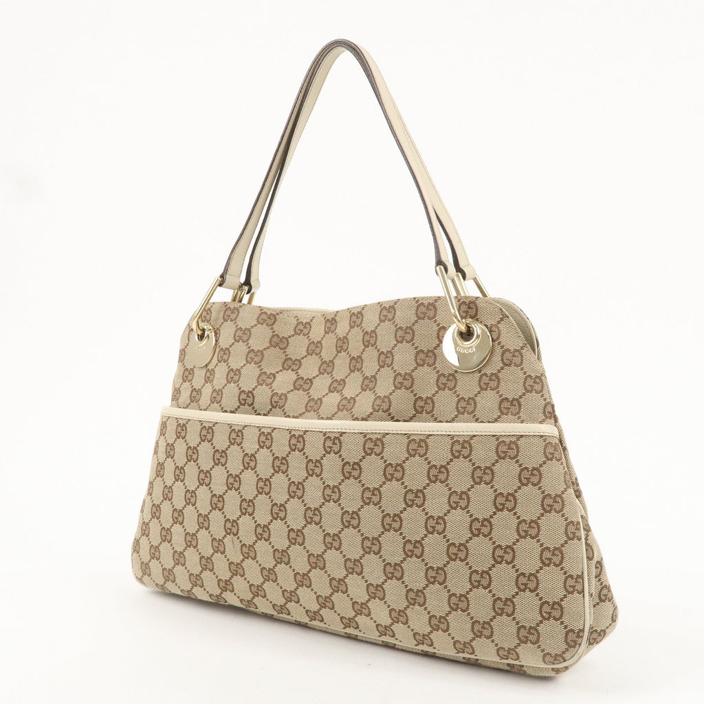 GUCCI GG Canvas Leather Tote Bag Shoulder Bag Beige Ivory 121023