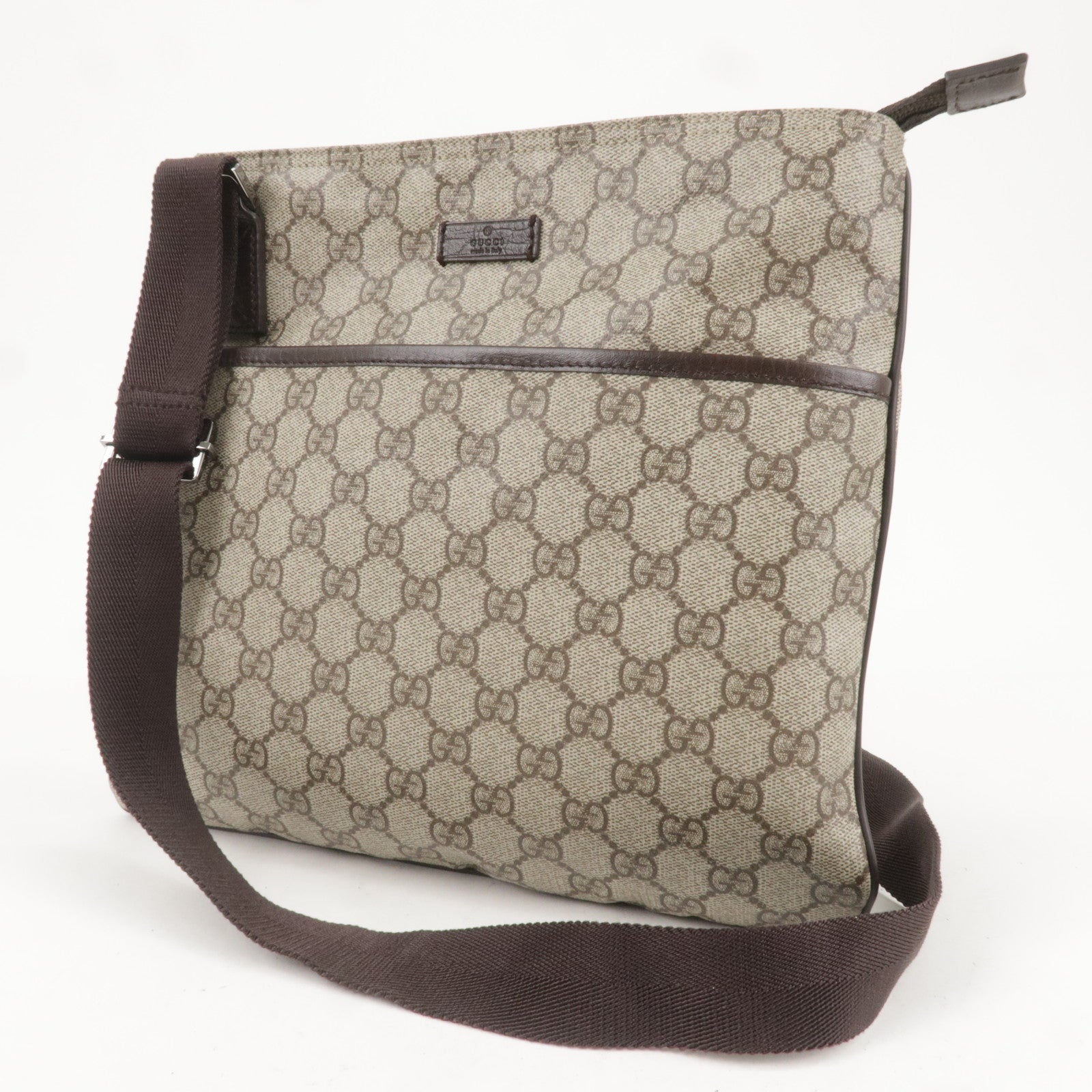 GUCCI GG Supreme Leather Shoulder Bag Beige Brown 141626