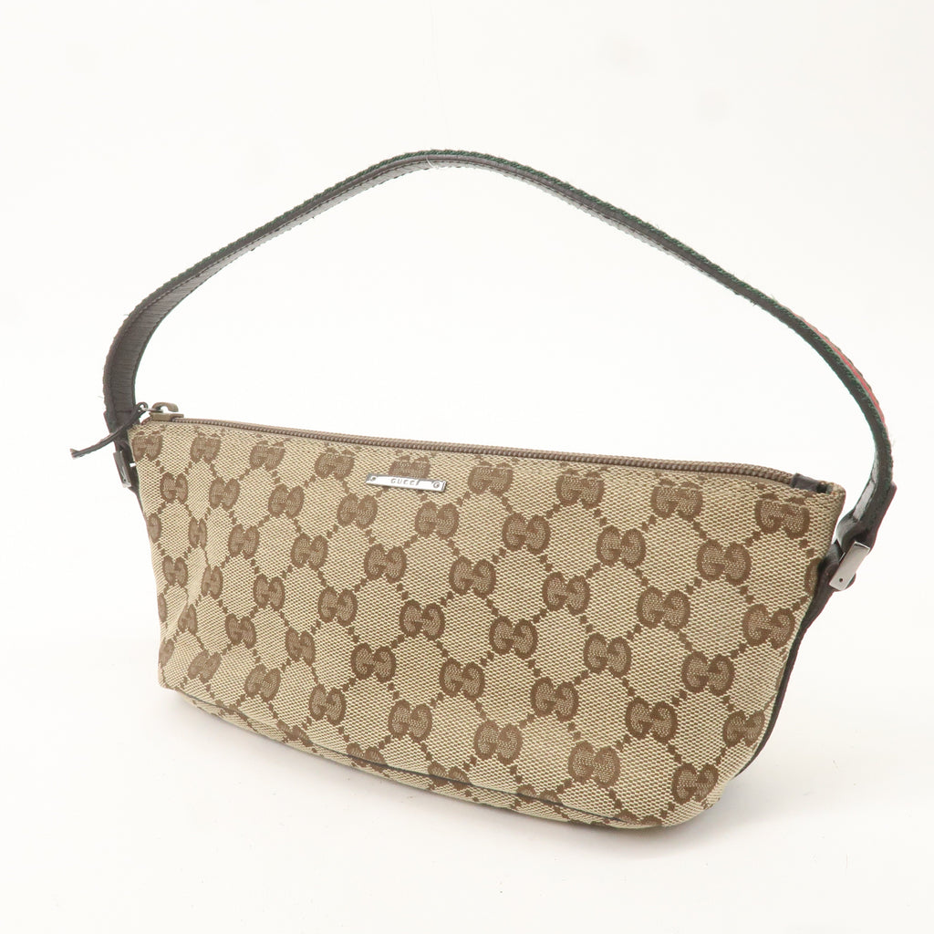 GUCCI Sherry GG Canvas Leather Hand Bag Pouch Beige Brown 141809