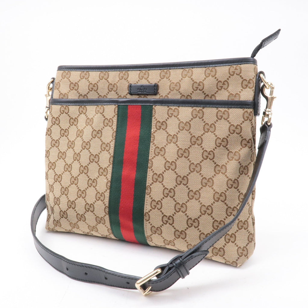 GUCCI Sherry GG Canvas Leather Shoulder Bag Beige Black 388926