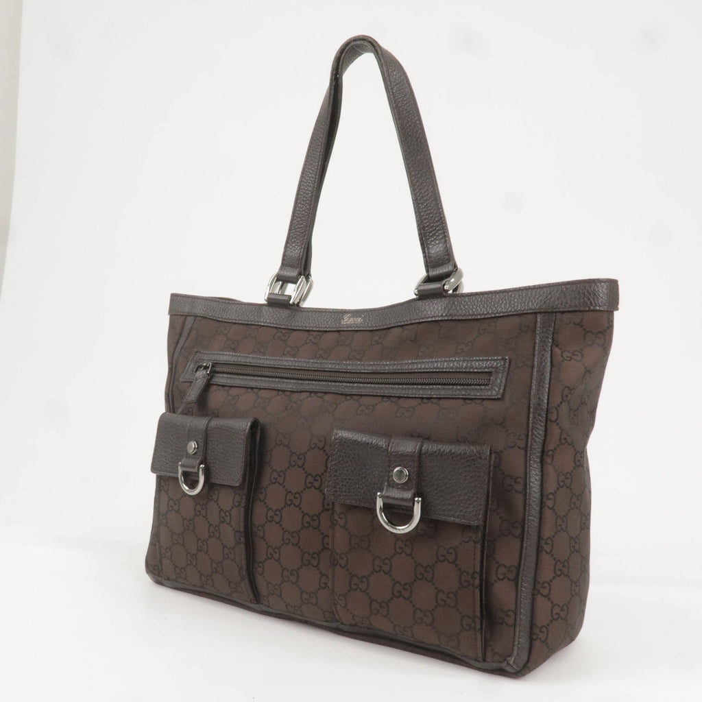 GUCCI GG Canvas Leather Tote Bag Shoulder Bag Dark Brown 268639