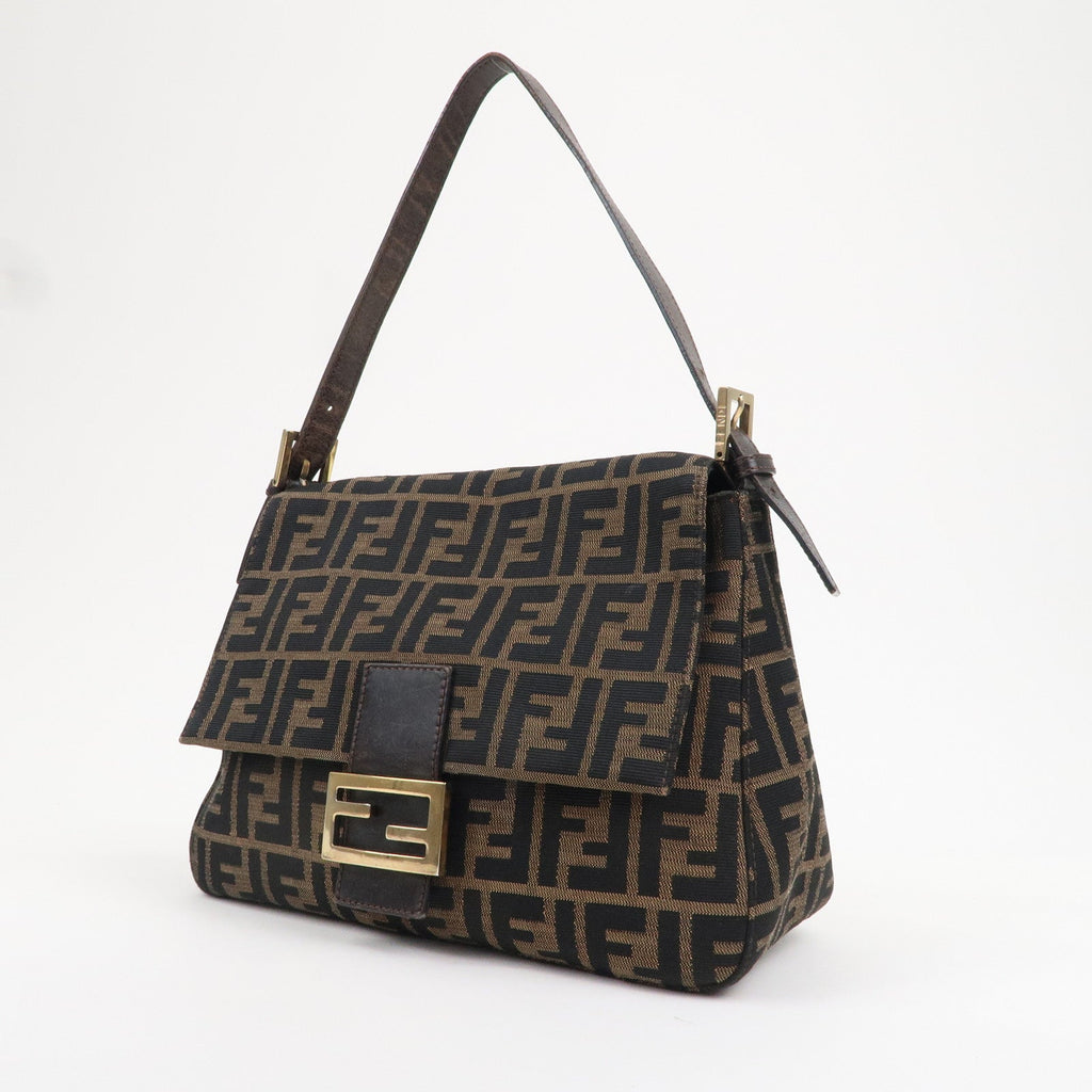 FENDI Mamma Baguette Zucca Canvas Leather Shoulder Bag 26325