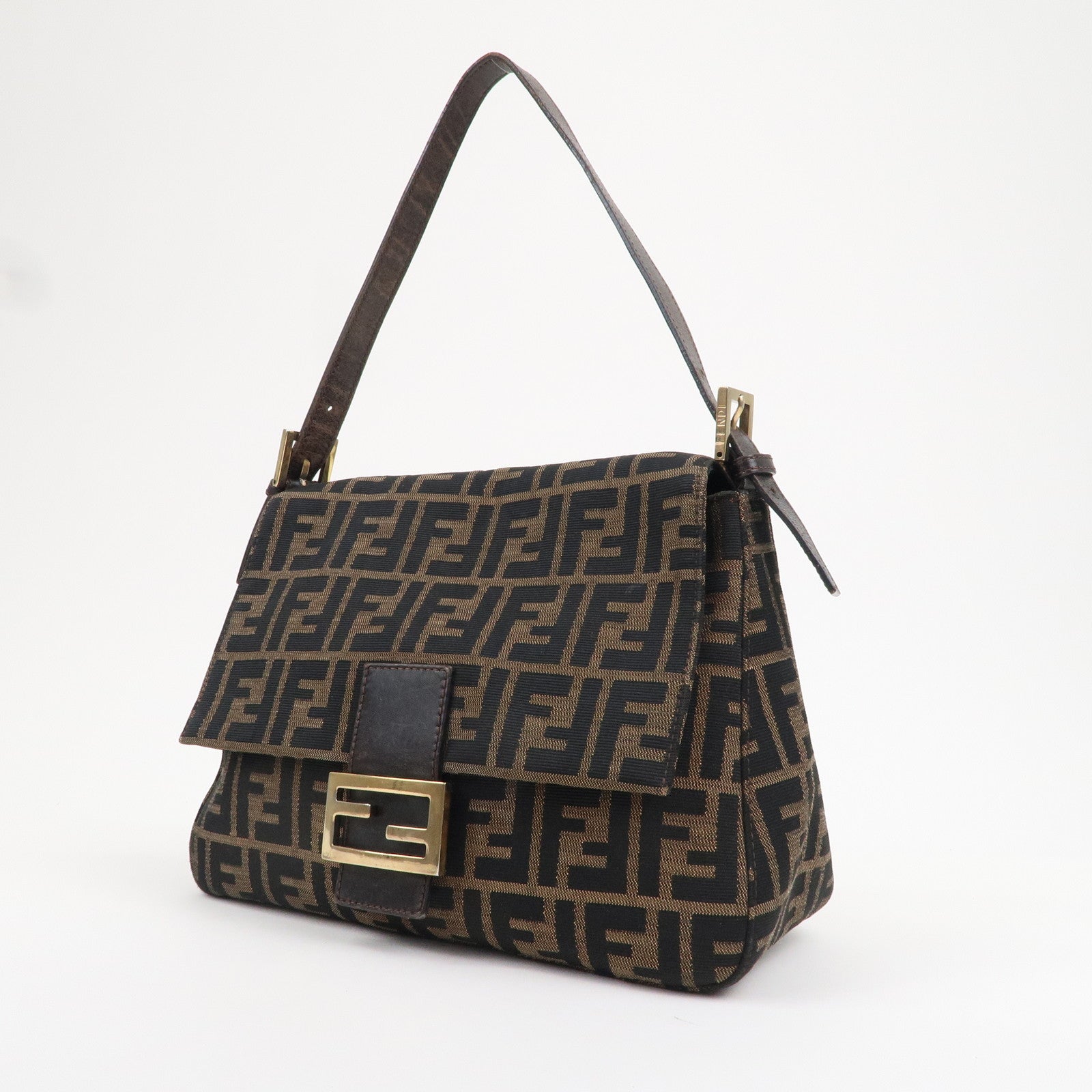FENDI Mamma Baguette Zucca Canvas Leather Shoulder Bag 26325