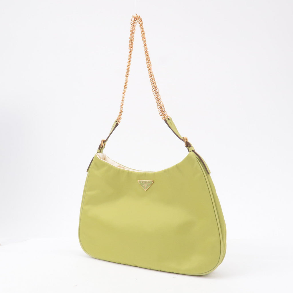Prada Logo Nylon Leather Chain Shoulder Bag Light Green BR0104