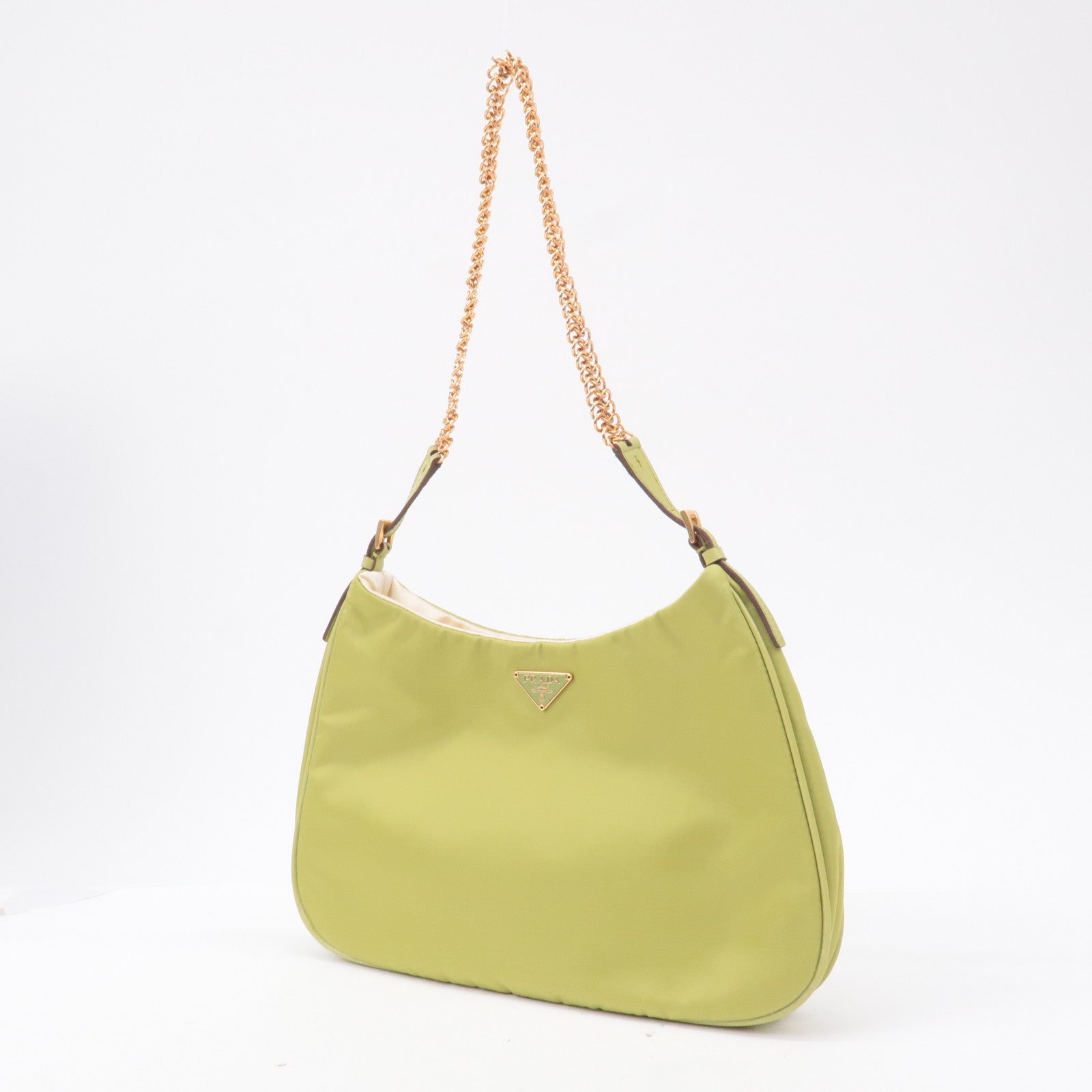 Prada Logo Nylon Leather Chain Shoulder Bag Light Green BR0104