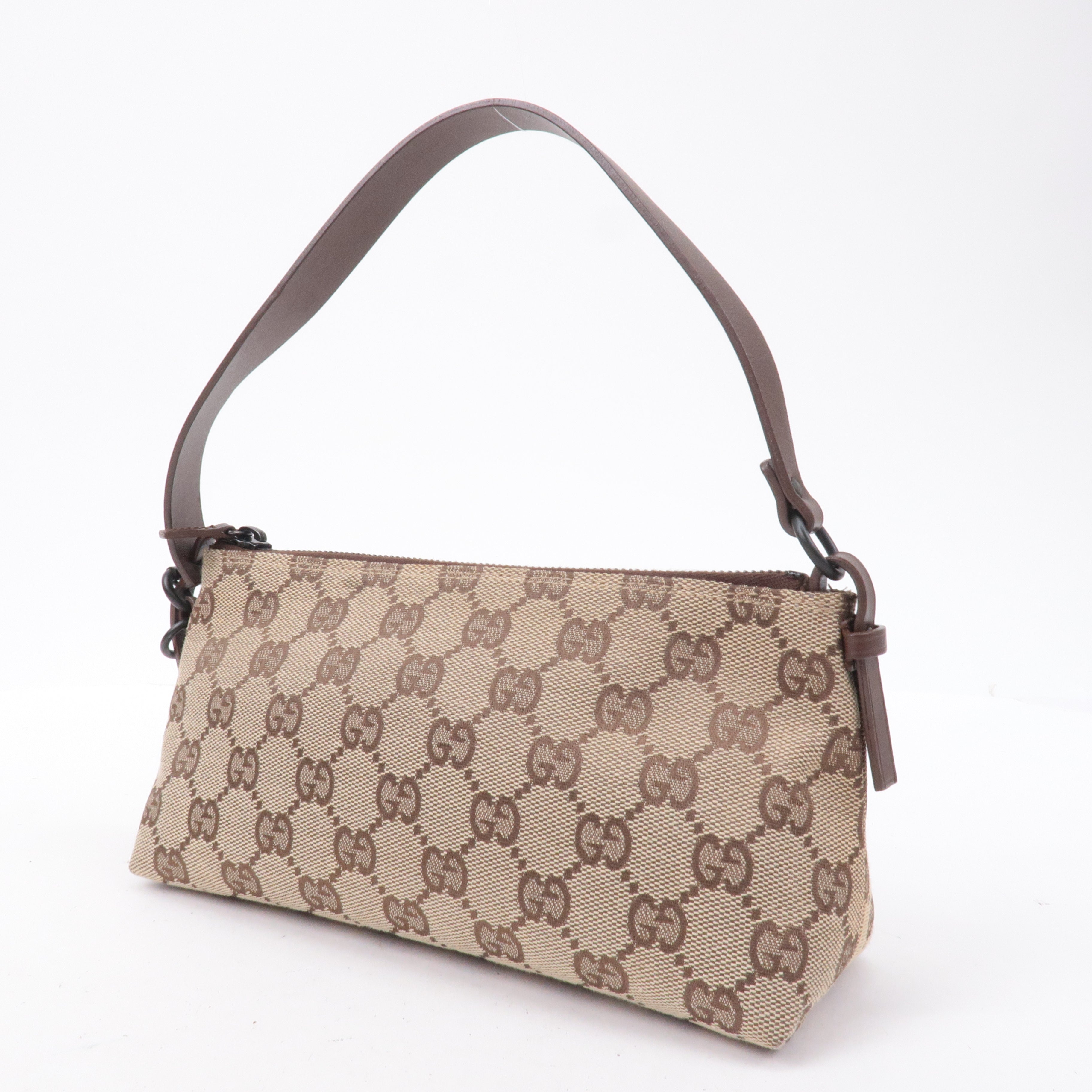 GUCCI GG Canvas Leather Hand Bag Pouch Beige Brown 103399