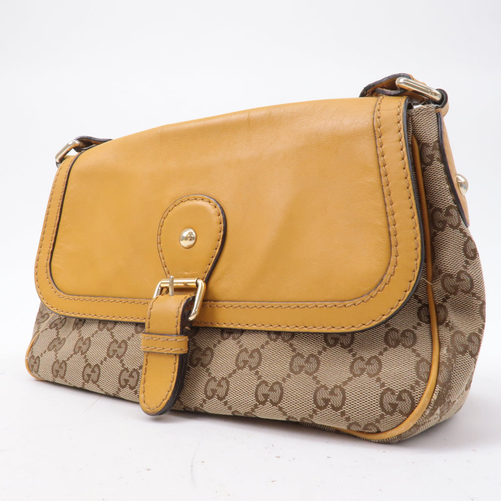 GUCCI GG Canvas Leather Shoulder Bag Beige Brown Yellow 308452