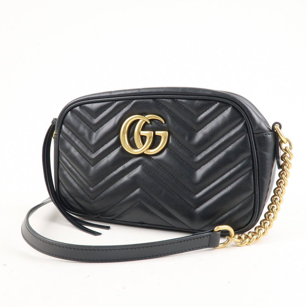 GUCCI GG Marmont Leather Chain Shoulder Bag Crossbody Black 447632