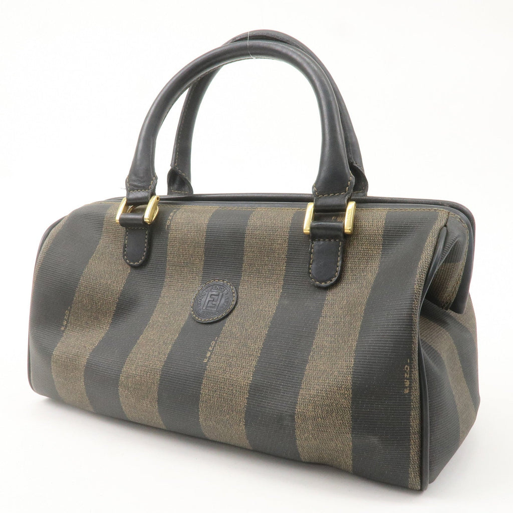 FENDI Pequin PVC Leather Mini Boston Bag Brown Black 04498