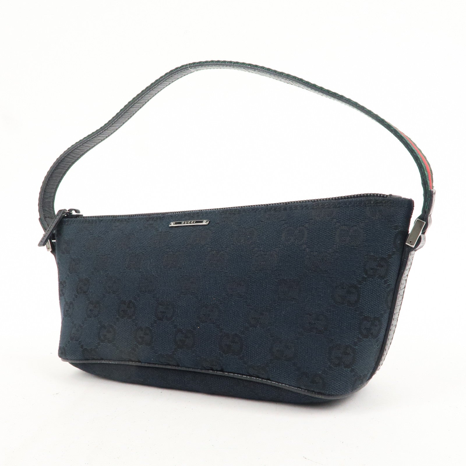 GUCCI Boat Bag Sherry GG Canvas Leather Pouch Black 141809