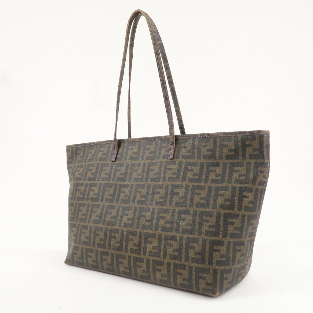 FENDI Zucca Logo Print PVC Tote Bag Brown Black Purple 8BH185