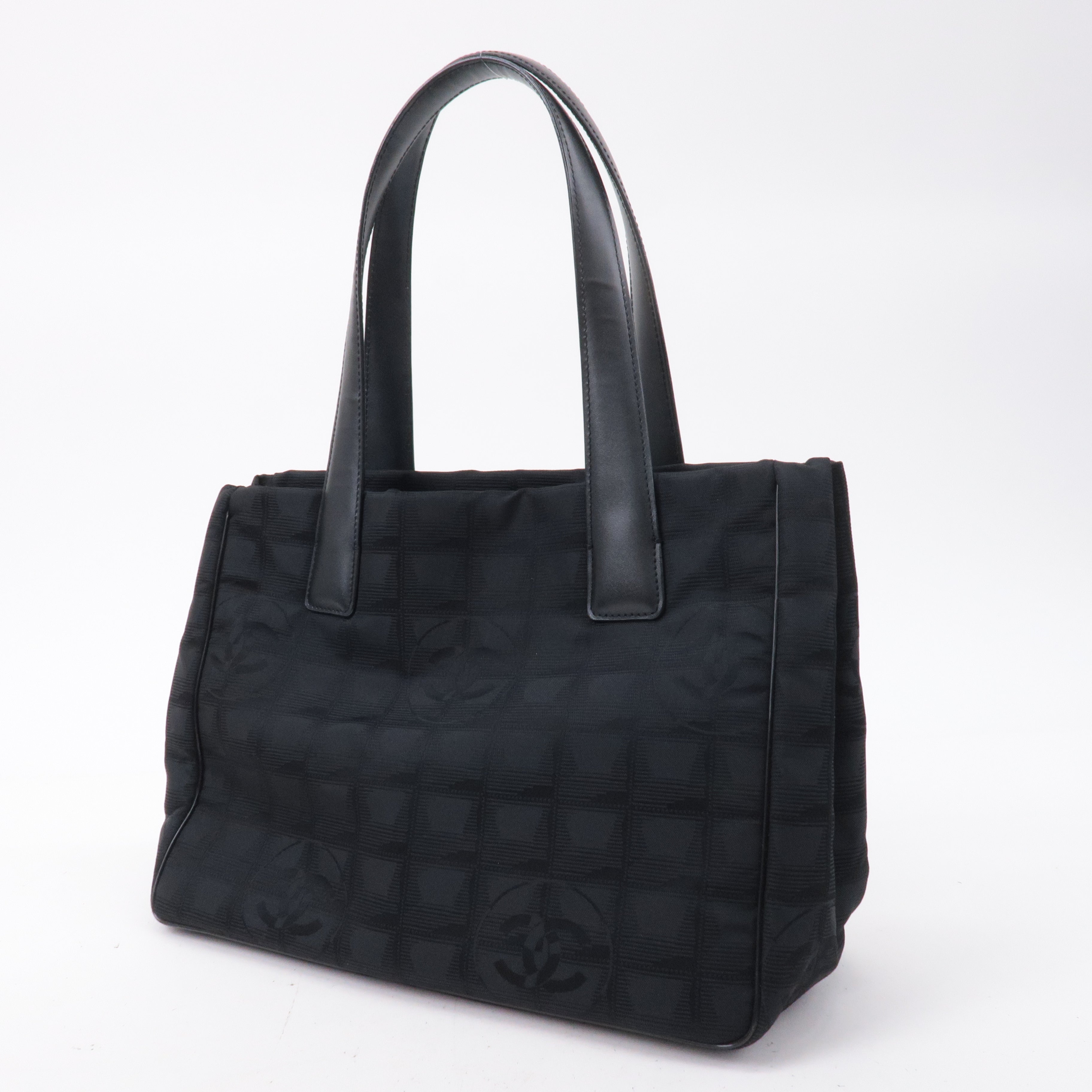 CHANEL New Travel Line Nylon Jacquard PM Tote Bag Black A20457