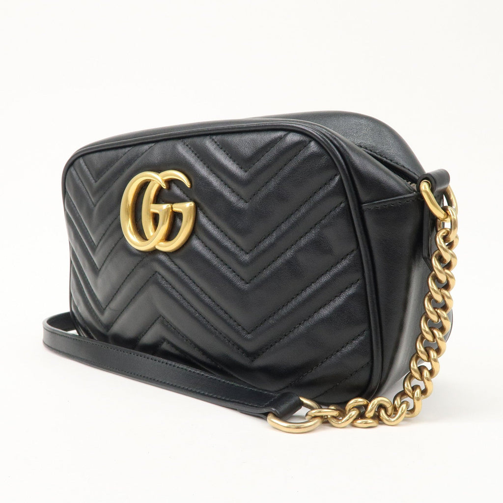 GUCCI GG Marmont Leather Chain Shoulder Bag Black 447632