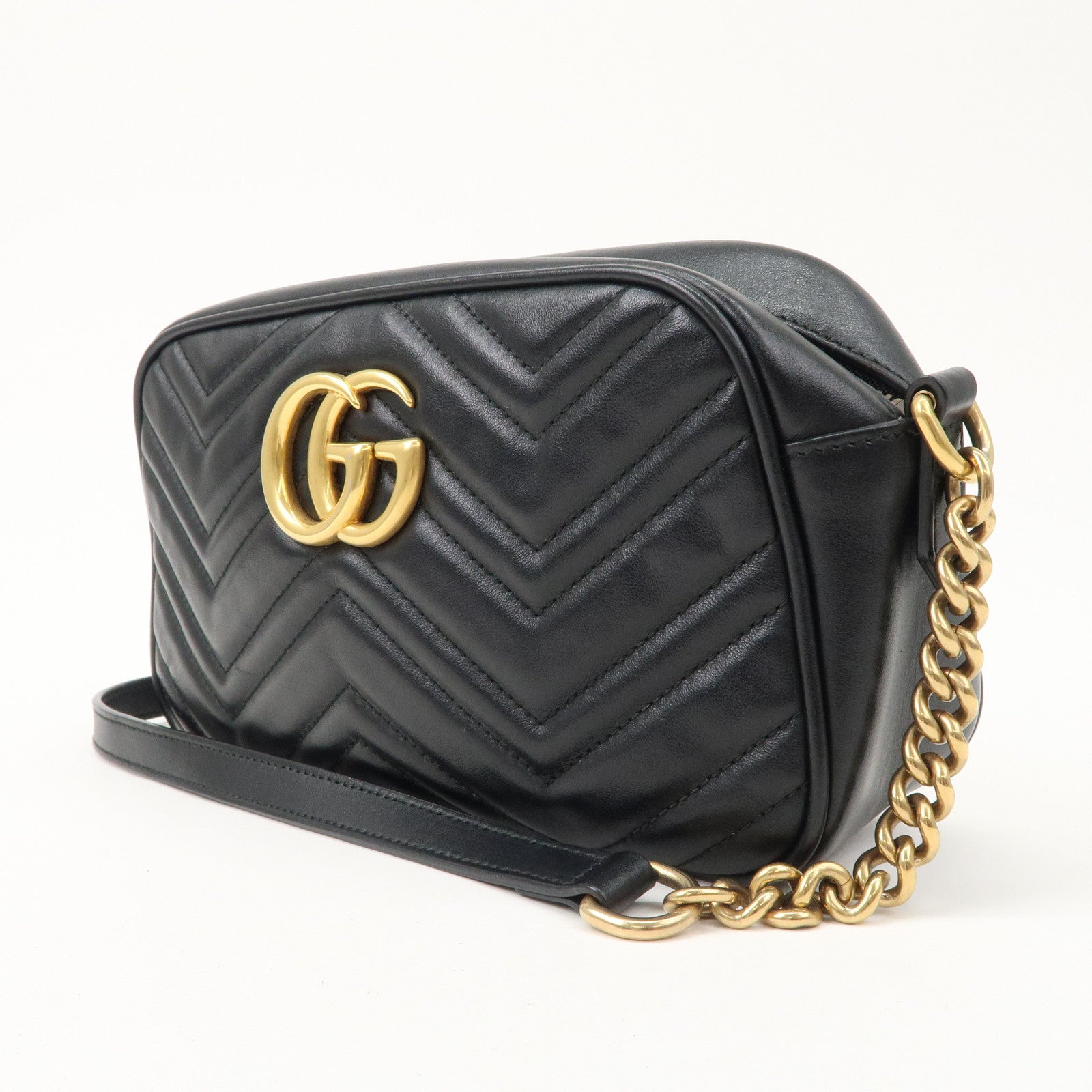GUCCI GG Marmont Leather Chain Shoulder Bag Black 447632
