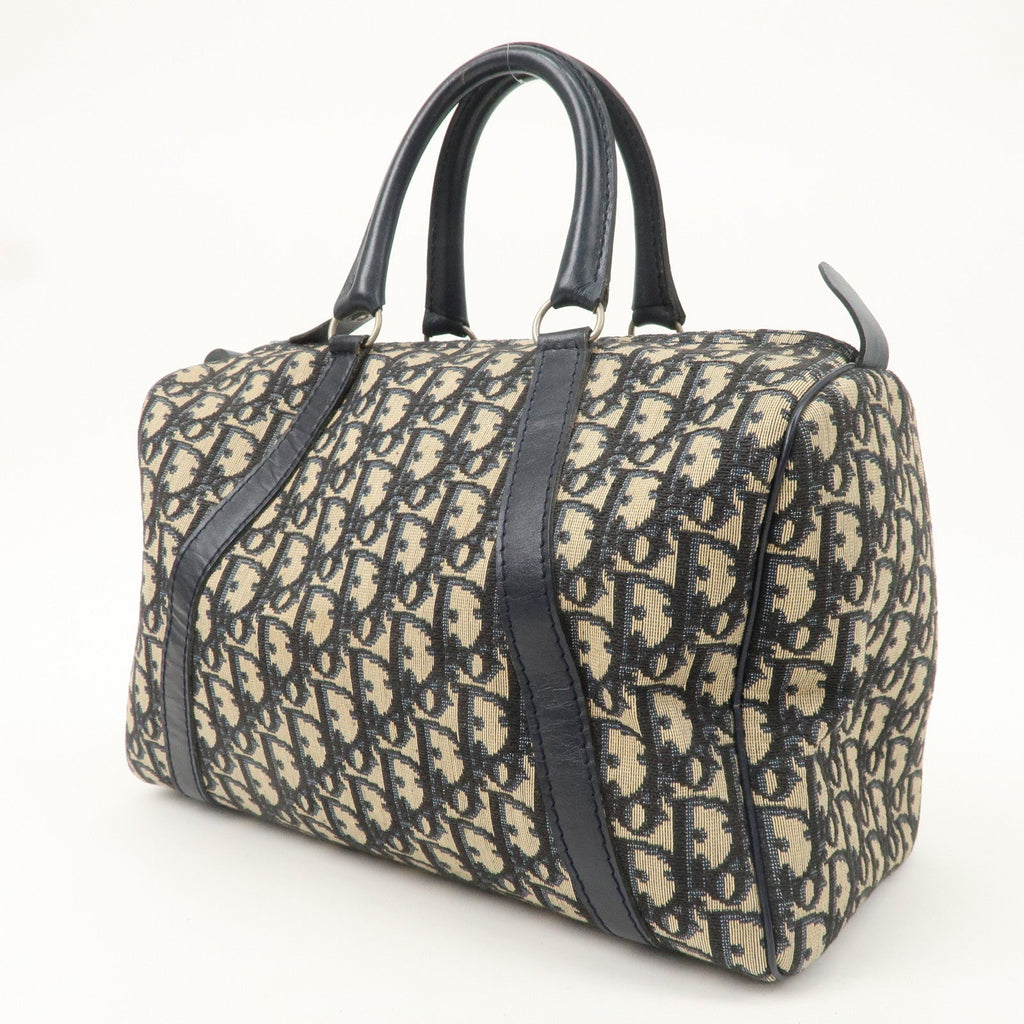 Christian Dior Trotter Canvas Leather Boston Bag Navy