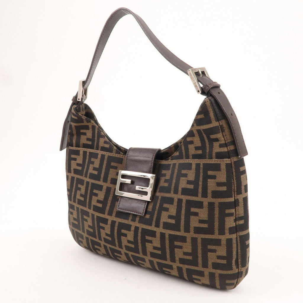 FENDI Zucca Canvas Leather Shoulder Bag Brown Black 26569