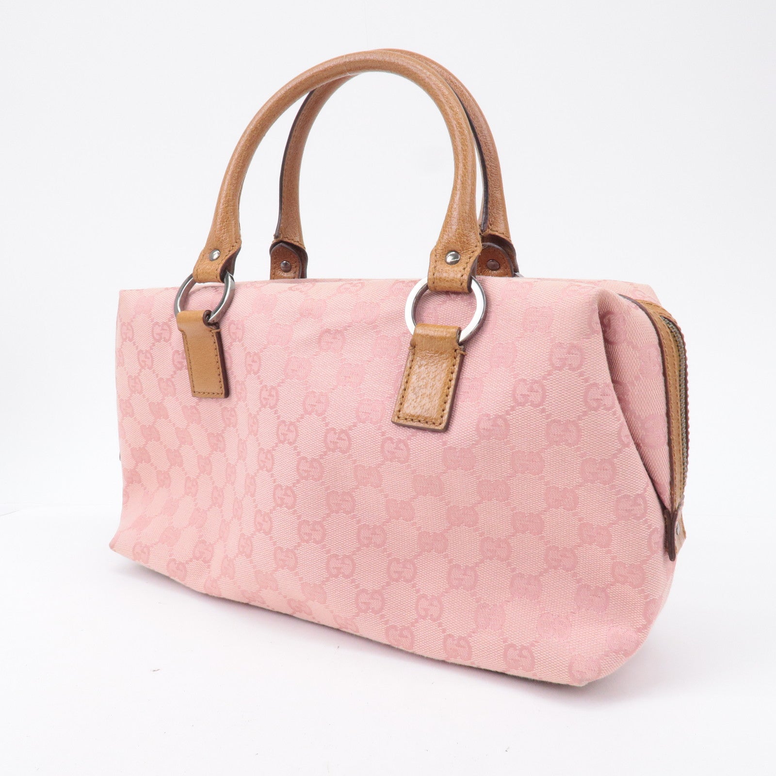 GUCCI GG Canvas Leather Mini Boston Bag Hand Bag Pink 113009