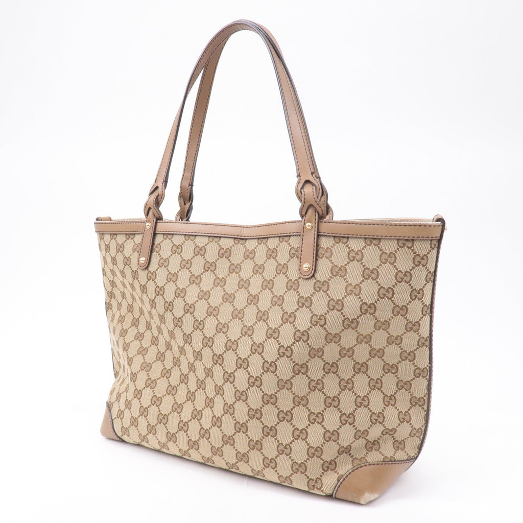 GUCCI GG Canvas Leather Tote Bag Beige Brown 247209
