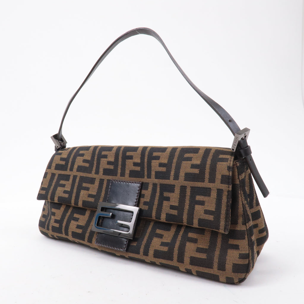 FENDI Mamma Baguette Zucca Canvas Leather Bag Brown 8BR181