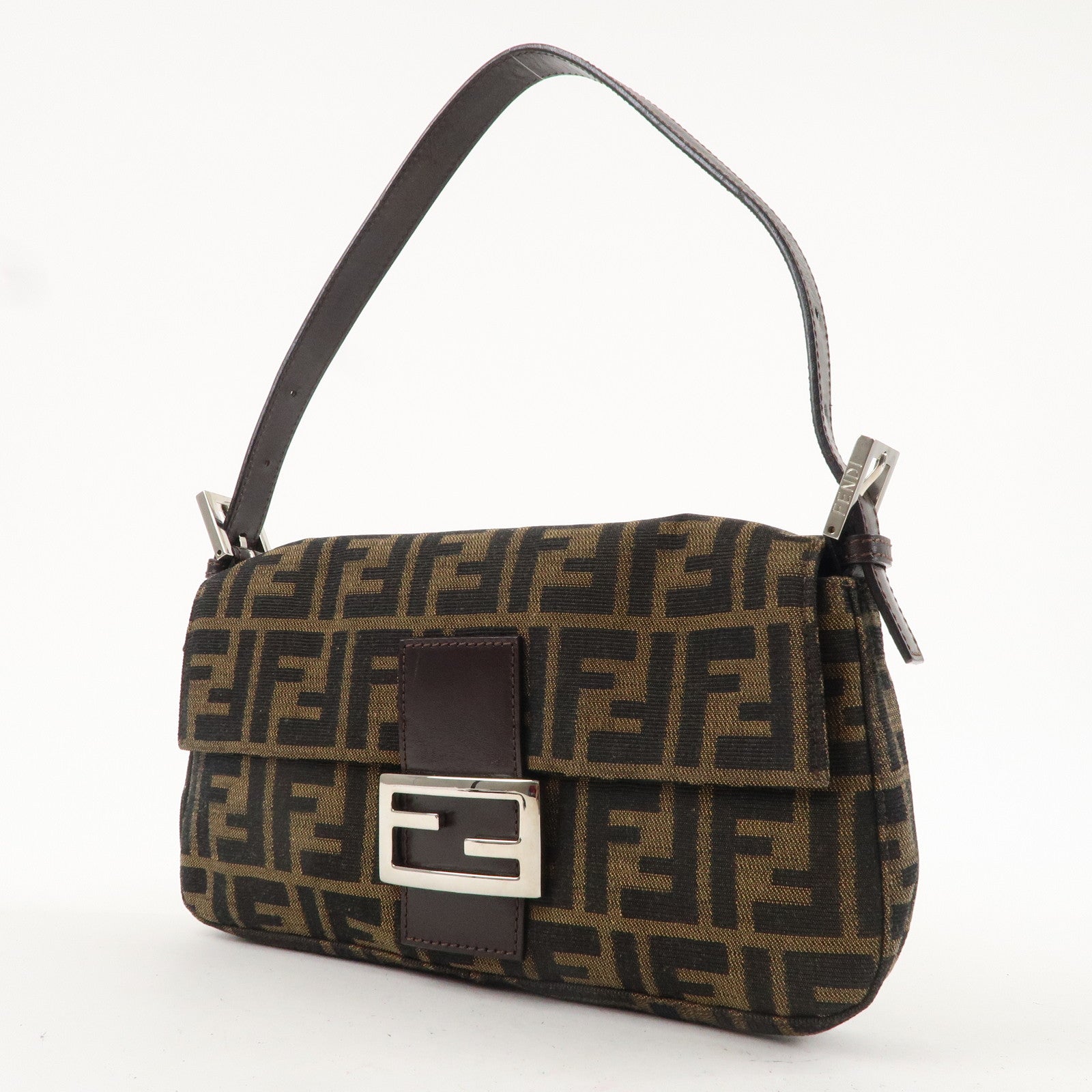 FENDI Zucca Mamma Baguette Canvas Leather Shoulder Bag 26424