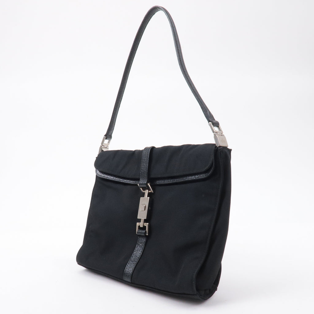 GUCCI Jackie Canvas Leather Shoulder Bag Hand Bag Black 00.3734