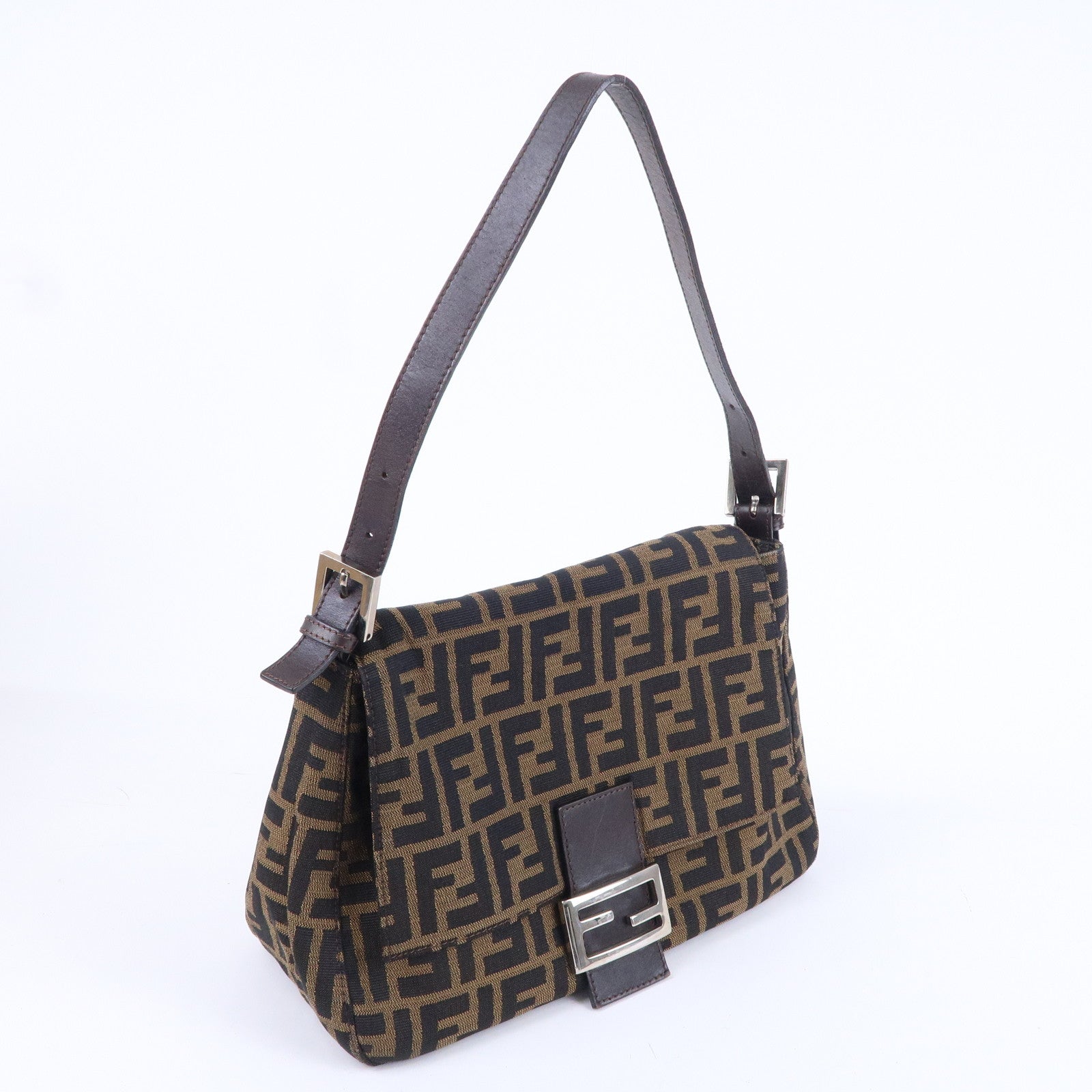 FENDI Zucca Mamma Baguette Canvas Leather Shoulder Bag 26325