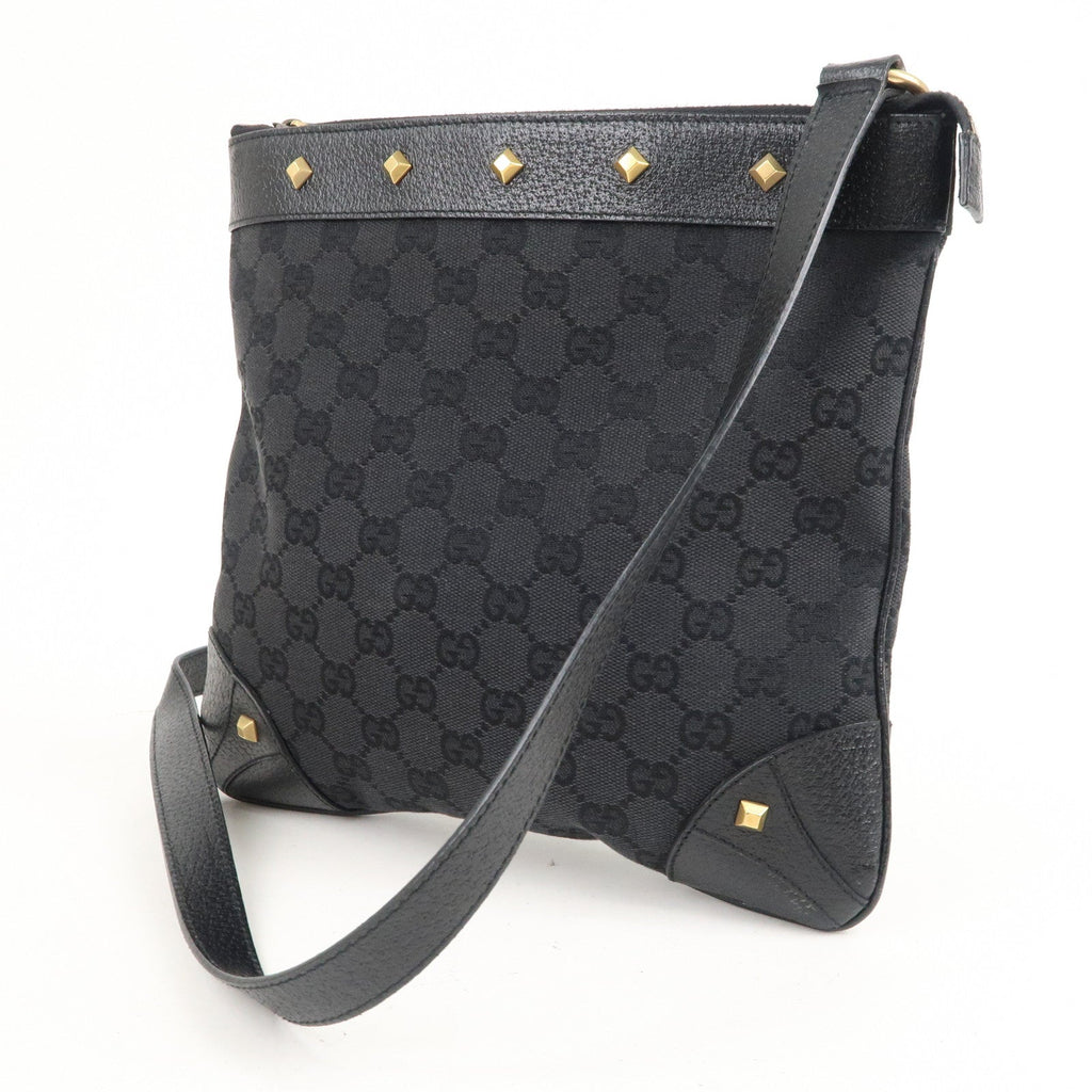 GUCCI GG Canvas Leather Studs Shoulder Bag Black 120893