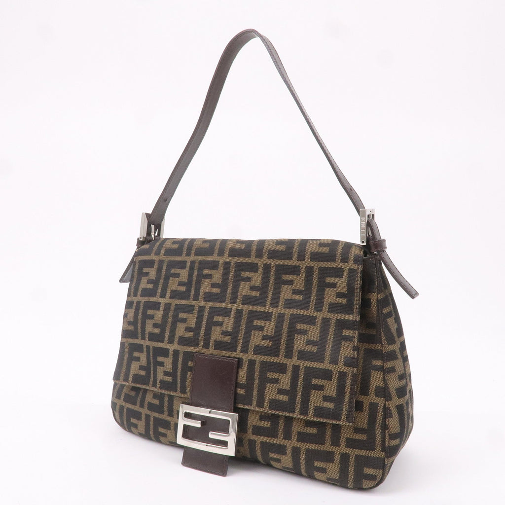 FENDI Mamma Baguette Zucca Canvas Leather Shoulder Bag 26325