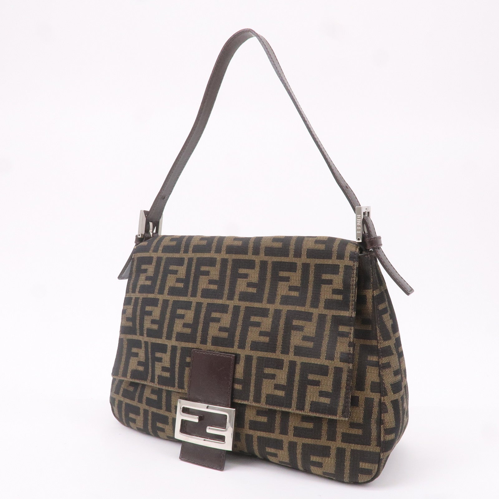 FENDI Mamma Baguette Zucca Canvas Leather Shoulder Bag 26325