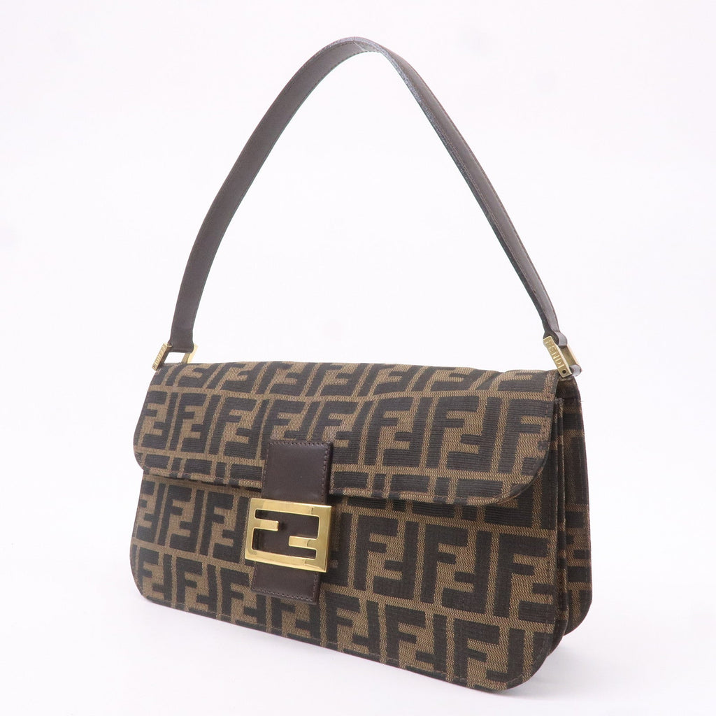 FENDI Zucca Canvas Leather Shoulder Bag Brown Black 16322