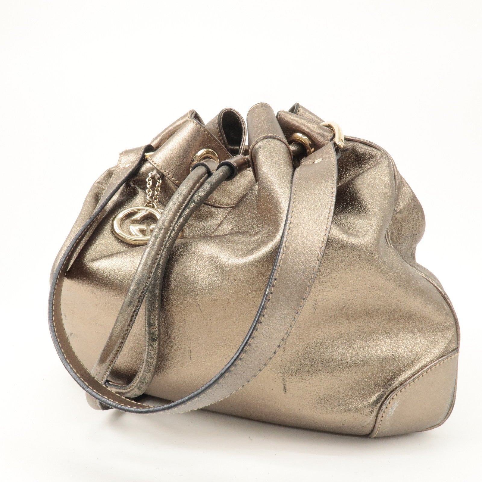 GUCCI Leather Shoulder Bag Hand Bag Bronze 272374
