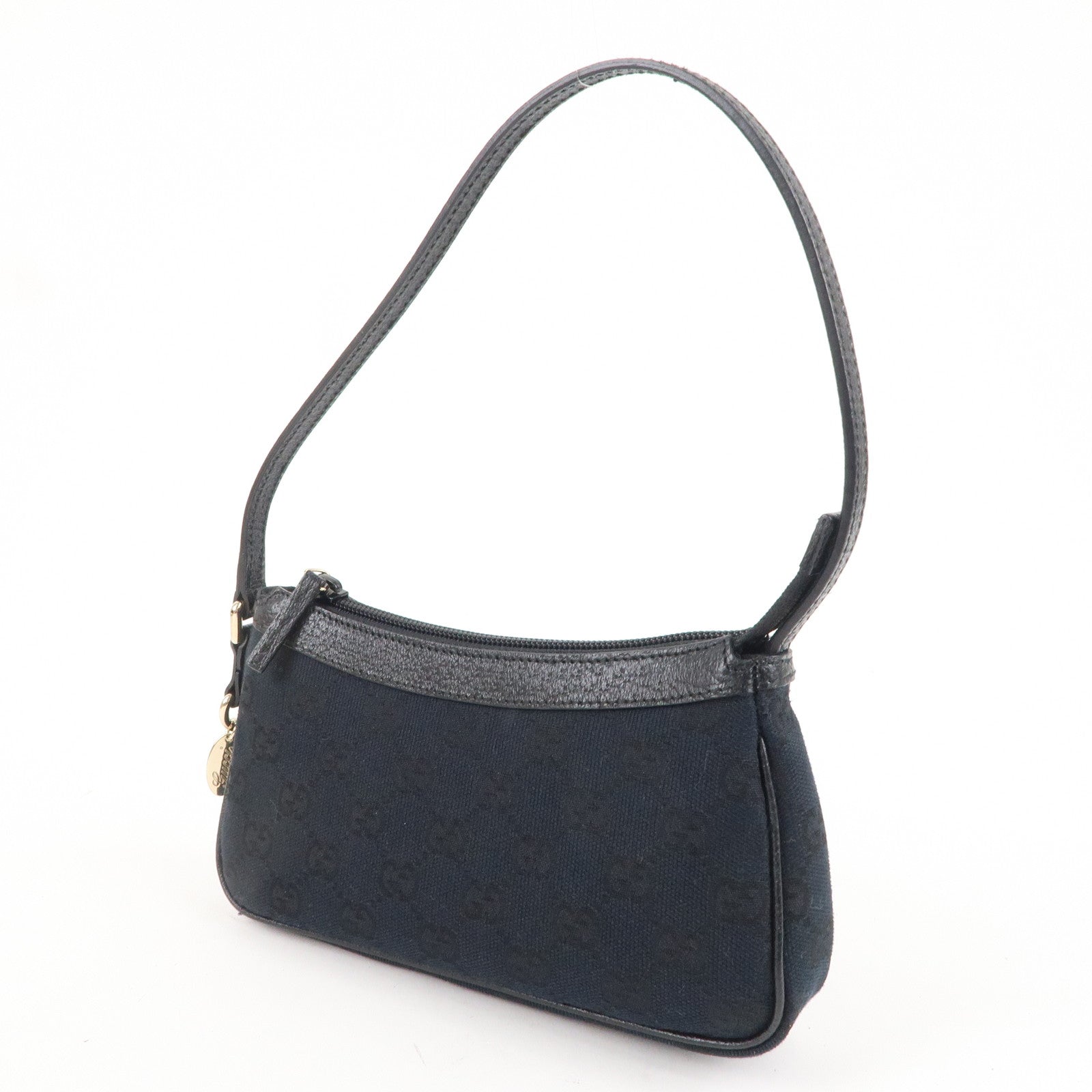 GUCCI GG Canvas Leather Hand bag Accessory Pouch Black 154432