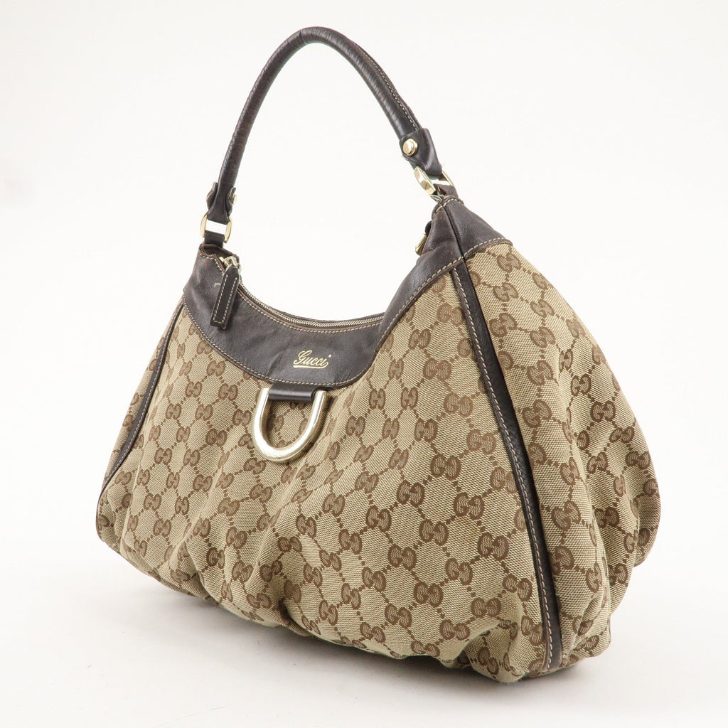 GUCCI Abbey GG Canvas Leather Shoulder Bag Beige Gold 189833