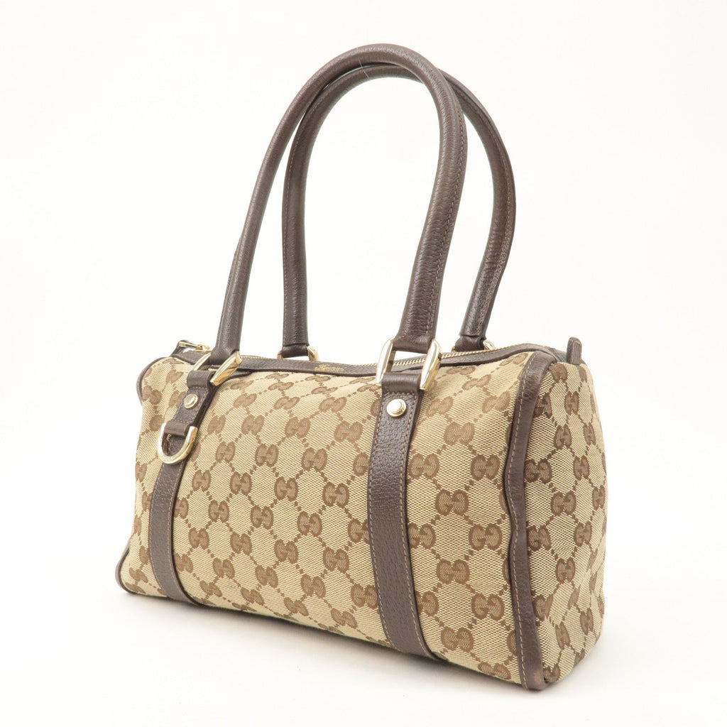 GUCCI Abbey GG Canvas Leather Boston Bag Beige Brown 130942