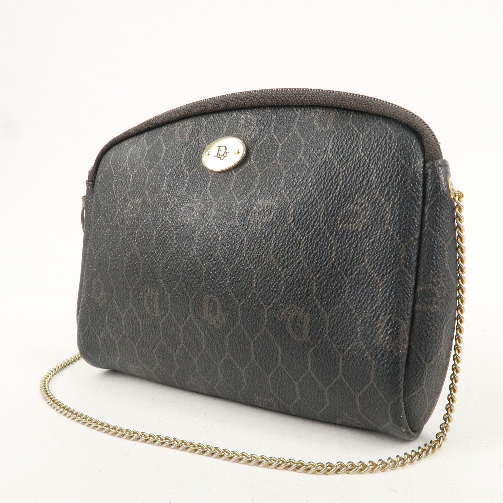 Christian Dior Honeycomb PVC Chain Shoulder Bag Black