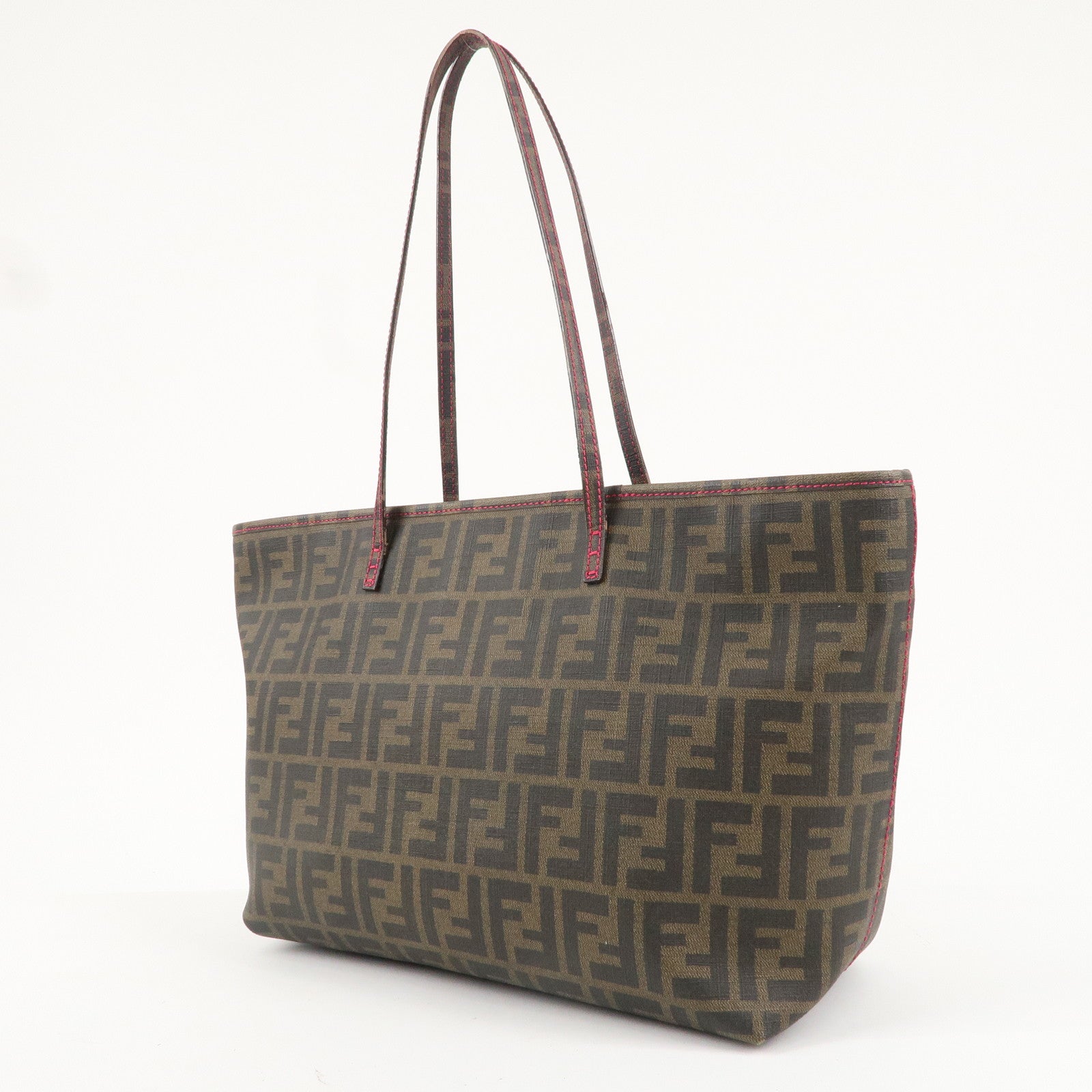 FENDI Zucca Logo Print PVC Tote Bag Brown Black Pink 8BH198