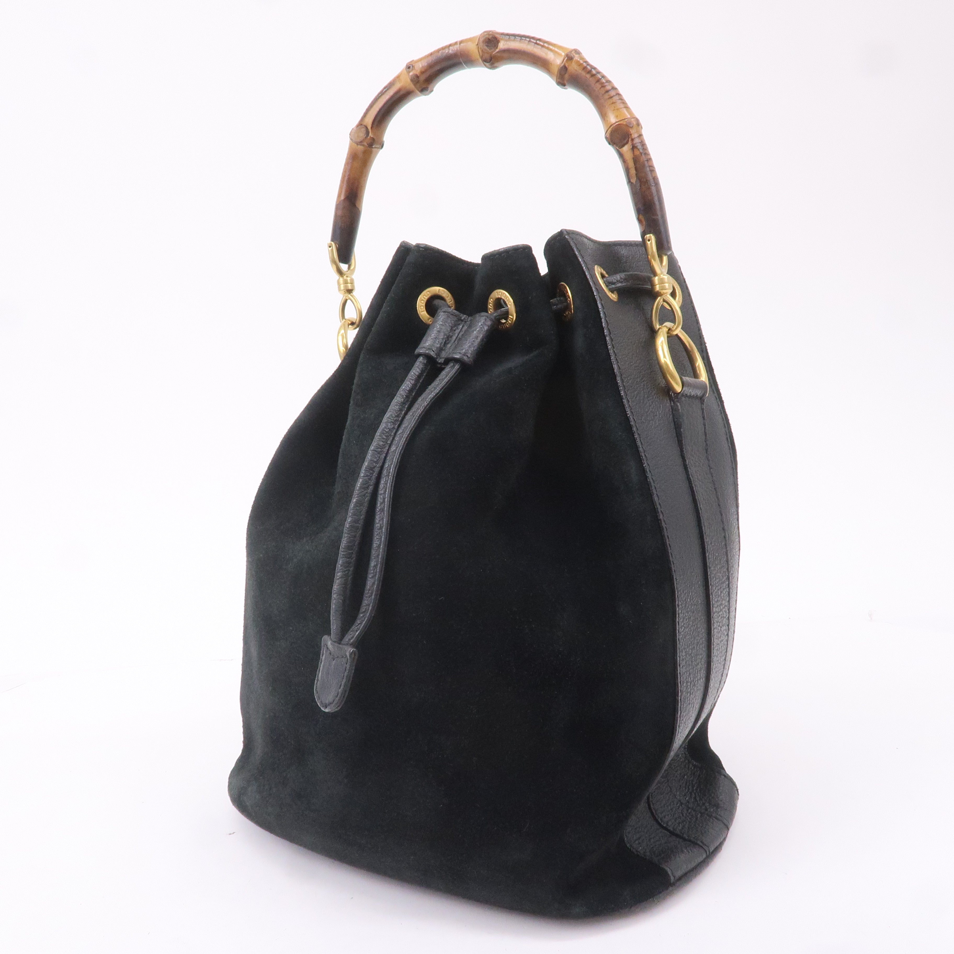Gucci Bamboo Suede Leather Black 2WAY Bag 001.3754.1657