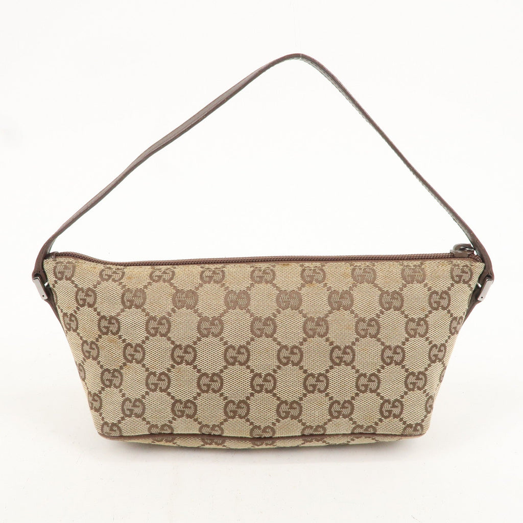 GUCCI Set of 2 Boat Bag GG Canvas Leather Pouch Hand Bag 07198